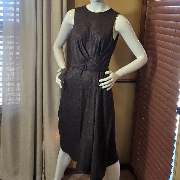 ANTONIO MELANI Professional Belted Sleeveless Brown Plaid Dress sz 4 - Picture 3 of 13